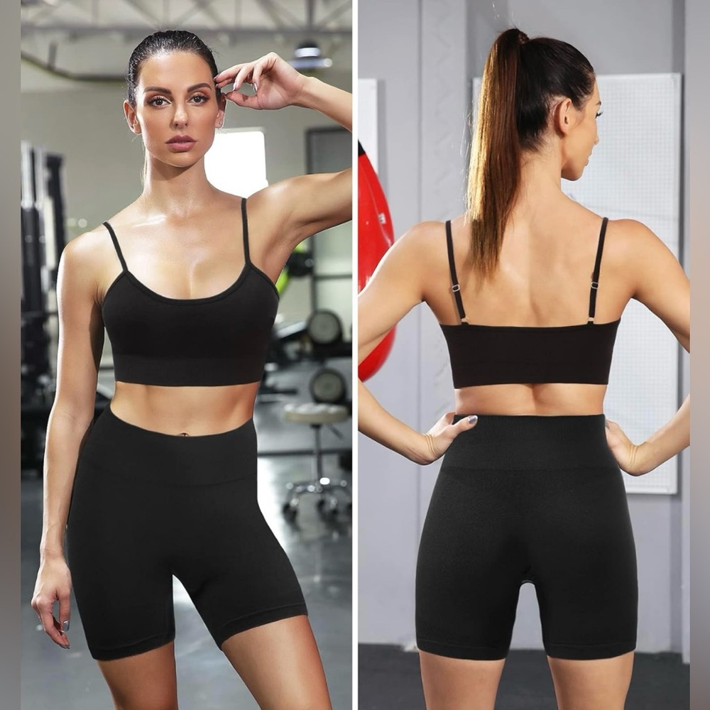 NWOT 2-piece Workout Set, Biker Shorts and Bra, Black, size Small